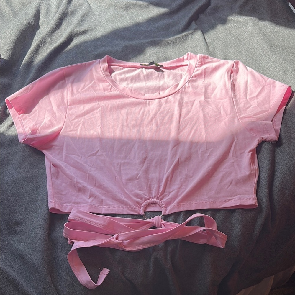 Dolls Kill Club Exx Pink Crop Wrap Waist Top XL